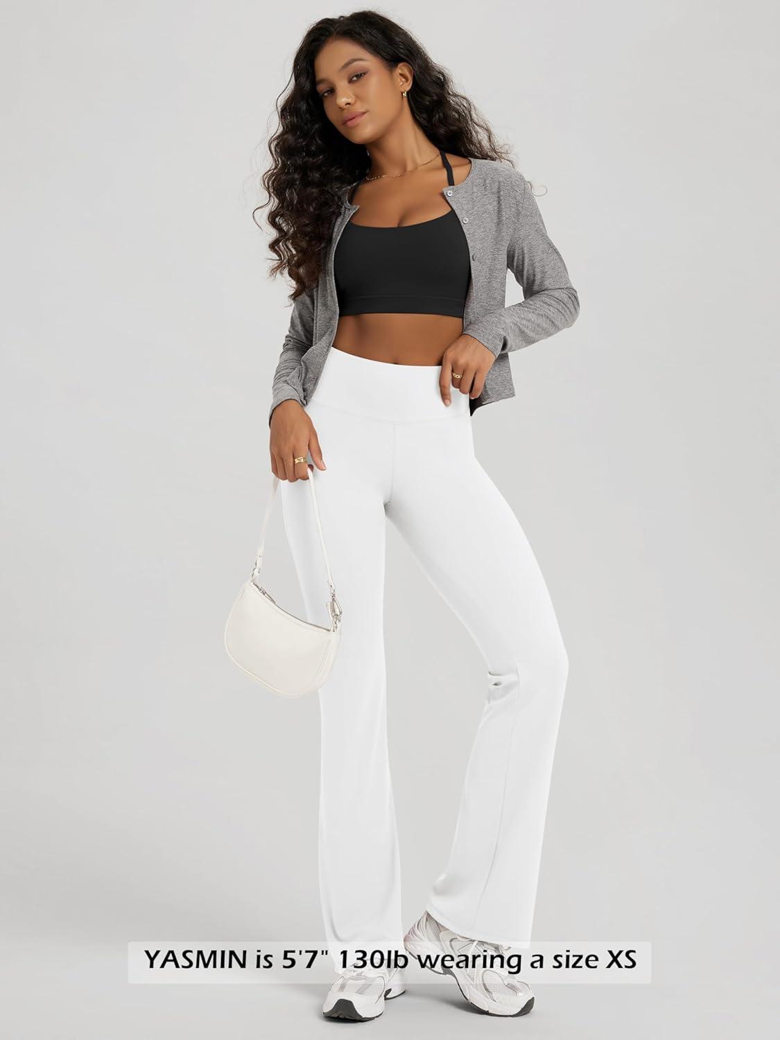 imageODODOS Womens High Waist Flared Yoga Pants Tummy Control Gym Workout Bootcut Leggings with Inner Pocket  29quot  31quot InseamWhite