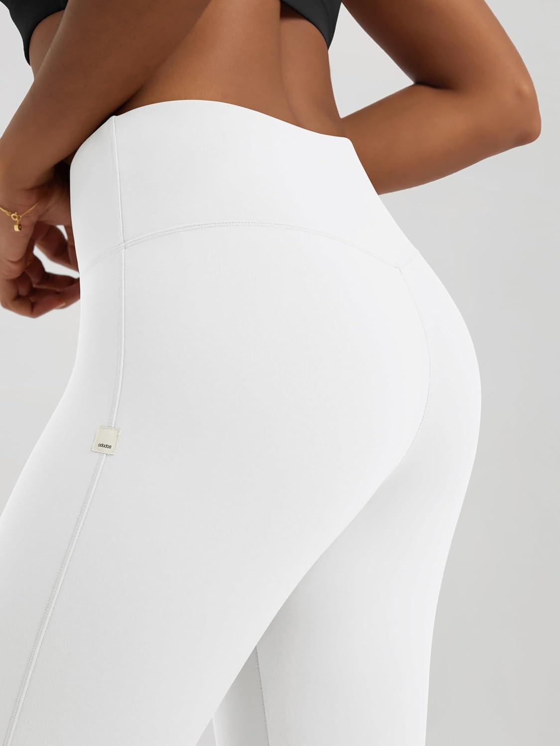 imageODODOS Womens High Waist Flared Yoga Pants Tummy Control Gym Workout Bootcut Leggings with Inner Pocket  29quot  31quot InseamWhite