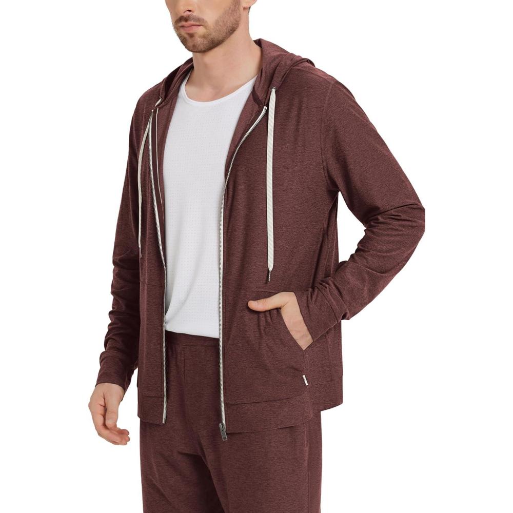 imageODODOS Mens FullZip Hoodie  Stratum Tech Ultra Soft Outfit UPF 50 Performance Hooded Jacket with PocketsJava Heather