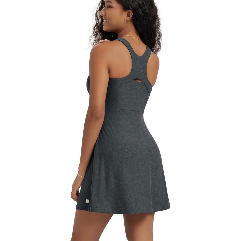 imageODODOS Womens Cloud Feeling Racerback Tennis Dress with Separate Shorts and Built in Bra Mini Tank DressCharcoal Heather