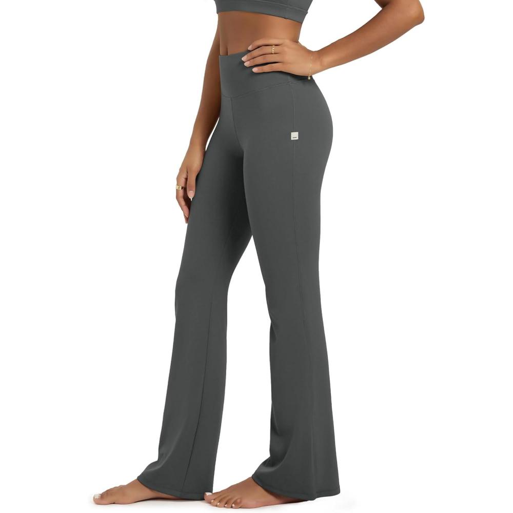 imageODODOS Womens High Waist Flared Yoga Pants Tummy Control Gym Workout Bootcut Leggings with Inner Pocket  29quot  31quot InseamCharcoal