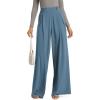 imageODODOS Chiffon Flowy Pleated Wide Leg Pants for Women Lightweight High Waist Trouser with Pockets2729quot 31quot InseamBlue Ashes