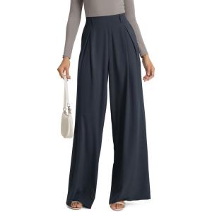 imageODODOS Chiffon Flowy Pleated Wide Leg Pants for Women Lightweight High Waist Trouser with Pockets2729quot 31quot InseamDark Navy