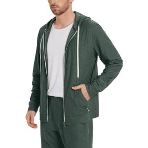 imageODODOS Mens FullZip Hoodie  Stratum Tech Ultra Soft Outfit UPF 50 Performance Hooded Jacket with PocketsAspen Heather