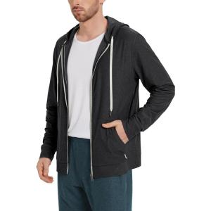 imageODODOS Mens FullZip Hoodie  Stratum Tech Ultra Soft Outfit UPF 50 Performance Hooded Jacket with PocketsBlack Heather