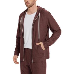 imageODODOS Mens FullZip Hoodie  Stratum Tech Ultra Soft Outfit UPF 50 Performance Hooded Jacket with PocketsJava Heather