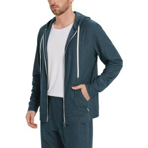 imageODODOS Mens FullZip Hoodie  Stratum Tech Ultra Soft Outfit UPF 50 Performance Hooded Jacket with PocketsNavy Heather