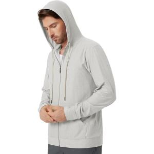 imageODODOS Mens FullZip Hoodie  Stratum Tech Ultra Soft Outfit UPF 50 Performance Hooded Jacket with PocketsSalt Heather