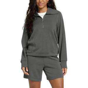 imageODODOS Modal Soft HalfZip Sweatshirts for Women Long Sleeve Relaxed Fit Collared Pullover TopCharcoal