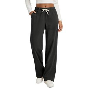 imageODODOS Womens Brushed Fleece Straight Leg Pants  Cozy Warm HighRise Relaxed Lounge Sweatpants with Pockets  29quot InseamBlack