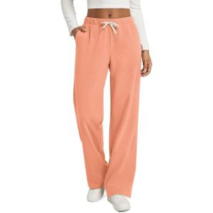 imageODODOS Womens Brushed Fleece Straight Leg Pants  Cozy Warm HighRise Relaxed Lounge Sweatpants with Pockets  29quot InseamCoral Heather