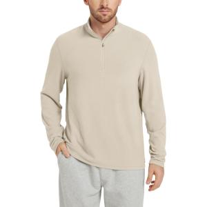 imageODODOS Mens Stretch Fleece HalfZip Sweatshirts  UltraSoft Cozy Warm Long Sleeve Shirt Mock Neck Pullover TopsOatmeal