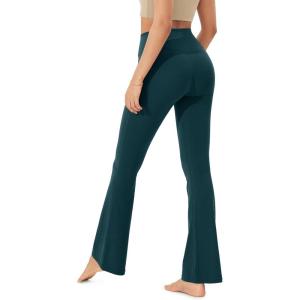 imageODODOS Womens Crossover Flared Yoga Pants Cloud Feeling Soft High Waist Bootcut Leggings with Back Pocket 30quot  32quot InseamForest Teal