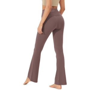 imageODODOS Womens Crossover Flared Yoga Pants Cloud Feeling Soft High Waist Bootcut Leggings with Back Pocket 30quot  32quot InseamPurple Taupe
