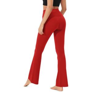 imageODODOS Womens Crossover Flared Yoga Pants Cloud Feeling Soft High Waist Bootcut Leggings with Back Pocket 30quot  32quot InseamRed