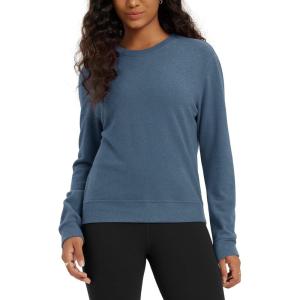 imageODODOS Womens Stretch Fleece Long Sleeve Sweatshirts  UltraSoft Cozy Warm Crewneck Pullover TopsBijou Blue Heather