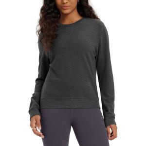 imageODODOS Womens Stretch Fleece Long Sleeve Sweatshirts  UltraSoft Cozy Warm Crewneck Pullover TopsCharcoal Heather