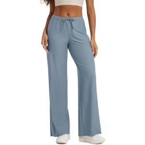 imageODODOS Womens Wide Leg Pants  Ultra Soft Stratum Tech Adjustable MidRise Casual Pajama Lounge PantsDusty Blue Heather