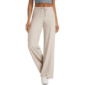 imageODODOS Womens Wide Leg Pants  Ultra Soft Stratum Tech Adjustable MidRise Casual Pajama Lounge PantsEcru Heather