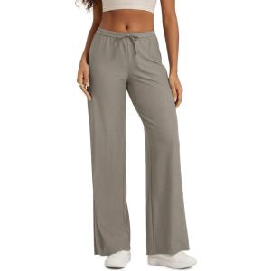 imageODODOS Womens Wide Leg Pants  Ultra Soft Stratum Tech Adjustable MidRise Casual Pajama Lounge PantsWarm Grey Heather