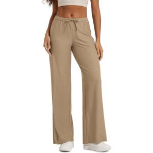 image:imageODODOS Womens Wide Leg Pants  Ultra Soft odSTRATUM Tech Adjustable MidRise Casual Pajama Lounge PantsKhaki Heather