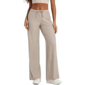 image:imageODODOS Womens Wide Leg Pants  Ultra Soft odSTRATUM Tech Adjustable MidRise Casual Pajama Lounge PantsMocha Heather