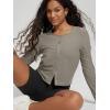 image:imageODODOS Womens Cardigan  Ultra Soft odSTRATUM Tech Performance Long Sleeve Crop UPF 50 Button Down Crewneck TopWarm Grey Heather