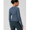 image:imageODODOS Womens Seamless Performance Long Sleeve TShirt  Lightweight Breathable Slim Fit Running Workout Top Waist LengthInk Blue