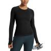 image:imageODODOS Womens Seamless Performance Long Sleeve TShirt  Lightweight Breathable Slim Fit Running Workout Top Waist LengthBlack