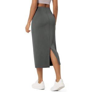 image:imageODODOS Modal Soft Midi Skirt for Women Back Slit High Waist Casual Long Pencil Skirts with PocketsCharcoal