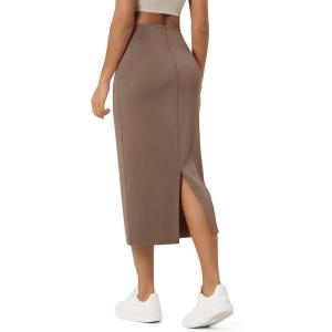 image:imageODODOS Modal Soft Midi Skirt for Women Back Slit High Waist Casual Long Pencil Skirts with PocketsNutria