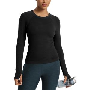 image:imageODODOS Womens Seamless Performance Long Sleeve TShirt  Lightweight Breathable Slim Fit Running Workout Top Waist LengthBlack