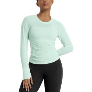 image:imageODODOS Womens Seamless Performance Long Sleeve TShirt  Lightweight Breathable Slim Fit Running Workout Top Waist LengthBrook Green