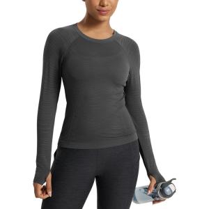 image:imageODODOS Womens Seamless Performance Long Sleeve TShirt  Lightweight Breathable Slim Fit Running Workout Top Waist LengthCharcoal