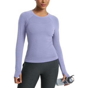 image:imageODODOS Womens Seamless Performance Long Sleeve TShirt  Lightweight Breathable Slim Fit Running Workout Top Waist LengthLilac Smoke