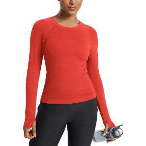 image:imageODODOS Womens Seamless Performance Long Sleeve TShirt  Lightweight Breathable Slim Fit Running Workout Top Waist LengthOrange Red