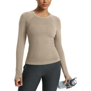 image:imageODODOS Womens Seamless Performance Long Sleeve TShirt  Lightweight Breathable Slim Fit Running Workout Top Waist LengthShaker Beige