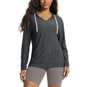 image:imageODODOS Womens VNeck Oversized Hoodie  Ultra Soft odSTRATUM Tech Pullover Side Slit Long Sleeve Tops with Kangaroo PocketCharcoal Heather