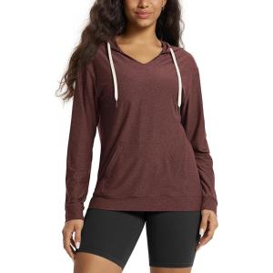 image:imageODODOS Womens VNeck Oversized Hoodie  Ultra Soft odSTRATUM Tech Pullover Side Slit Long Sleeve Tops with Kangaroo PocketJava Heather