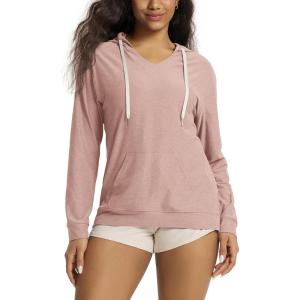 image:imageODODOS Womens VNeck Oversized Hoodie  Ultra Soft odSTRATUM Tech Pullover Side Slit Long Sleeve Tops with Kangaroo PocketRose Pink Heather