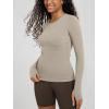 image:imageODODOS Womens Long Sleeve Shirts with Thumb Hole Cloud Feeling Soft Crew Neck Slim Fit Tee Yoga Athletic Workout TopsDark Beige