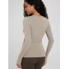 image:imageODODOS Womens Long Sleeve Shirts with Thumb Hole Cloud Feeling Soft Crew Neck Slim Fit Tee Yoga Athletic Workout TopsDark Beige
