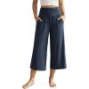image:imageODODOS Womens Wide Leg Palazzo Lounge Cropped Pants with Pockets Light Weight Comfy Pajama Capri Pants2022 24 InseamMidnight