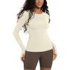 image:imageODODOS Womens Long Sleeve Shirts with Thumb Hole Cloud Feeling Soft Crew Neck Slim Fit Tee Yoga Athletic Workout TopsOat Milk