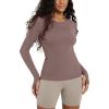 image:imageODODOS Womens Long Sleeve Shirts with Thumb Hole Cloud Feeling Soft Crew Neck Slim Fit Tee Yoga Athletic Workout TopsPurple Taupe