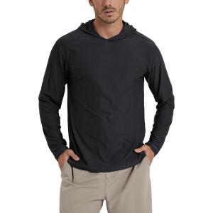 image:imageODODOS Mens Long Sleeve Hoodie  odSTRATUM Tech Performance Pullover  Ultra Soft Moisture Wicking UPF 50 TopBlack Heather