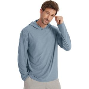 image:imageODODOS Mens Long Sleeve Hoodie  odSTRATUM Tech Performance Pullover  Ultra Soft Moisture Wicking UPF 50 TopDusty Blue Heather
