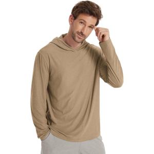 image:imageODODOS Mens Long Sleeve Hoodie  odSTRATUM Tech Performance Pullover  Ultra Soft Moisture Wicking UPF 50 TopKhaki Heather
