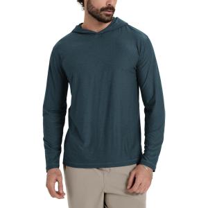 image:imageODODOS Mens Long Sleeve Hoodie  odSTRATUM Tech Performance Pullover  Ultra Soft Moisture Wicking UPF 50 TopNavy Heather