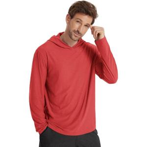 image:imageODODOS Mens Long Sleeve Hoodie  odSTRATUM Tech Performance Pullover  Ultra Soft Moisture Wicking UPF 50 TopRed Heather